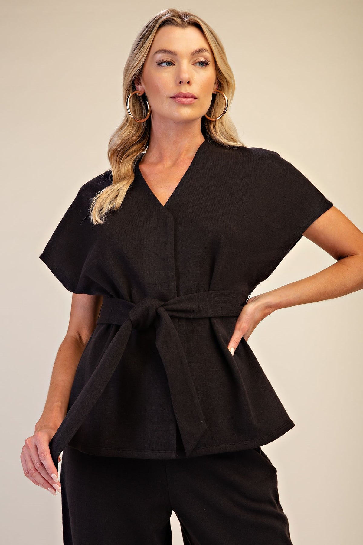 Soft Brush Wrap Waist Tie Top