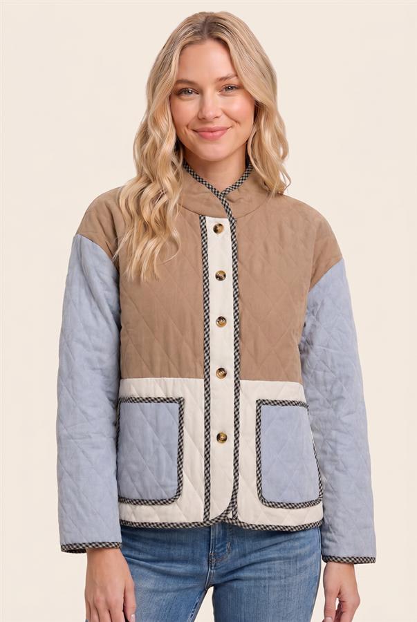 Taupe/Blue Quilted Jacket