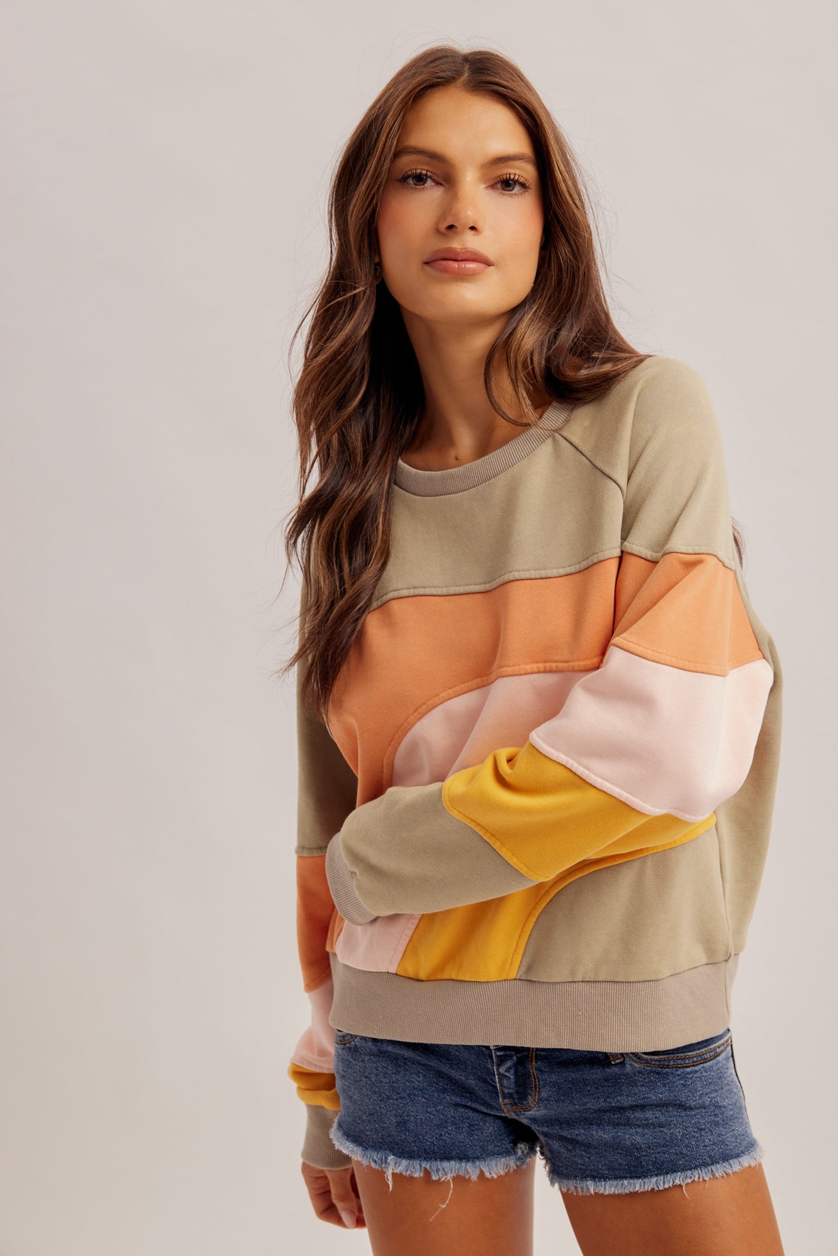 Curved Color Block Terry Top