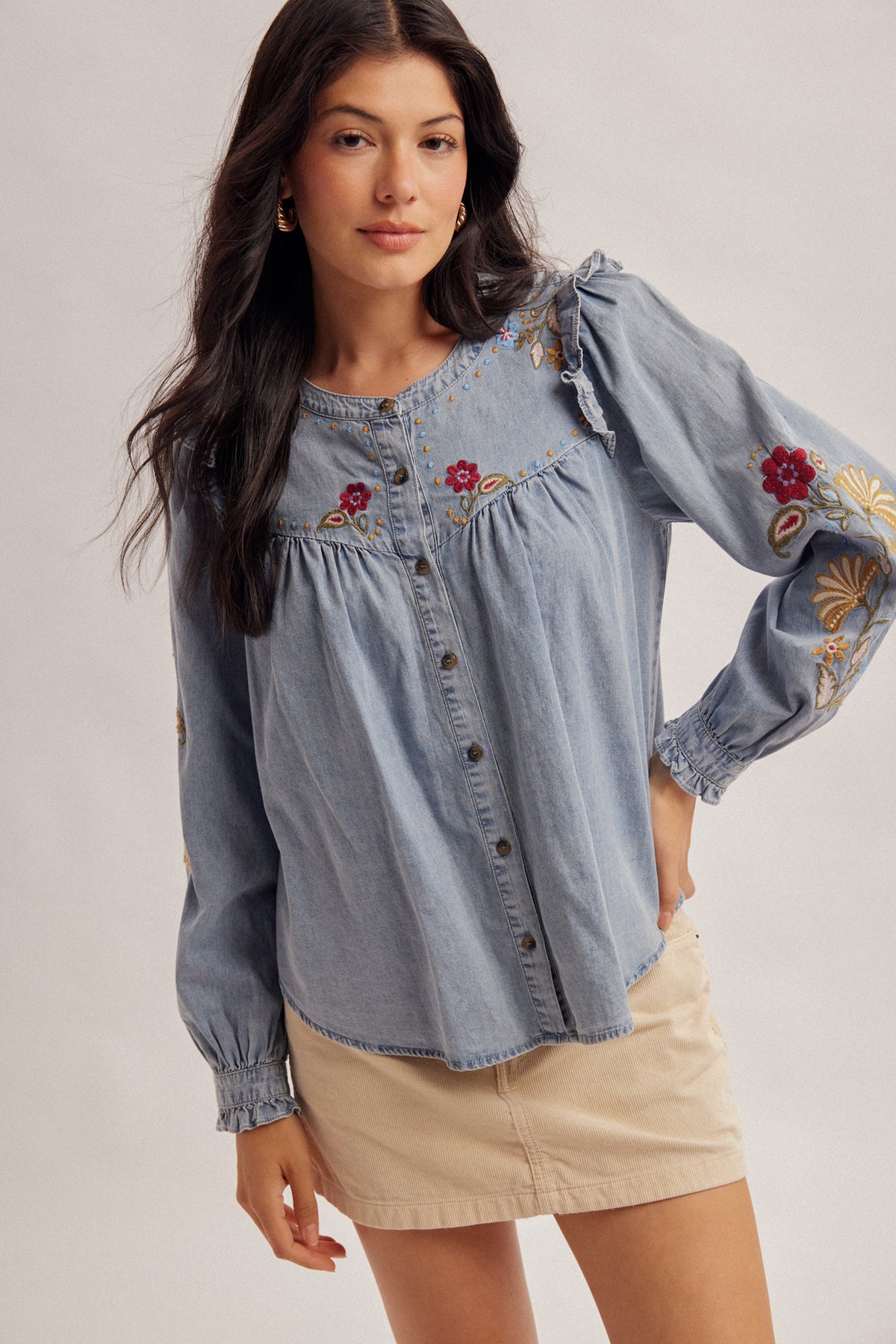 Flower Denim Top