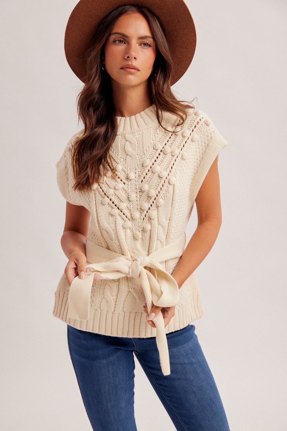 Pom Pom Belted Poncho