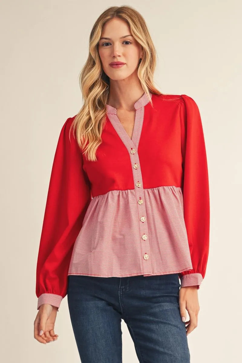 Solid Stripe Peplum Top