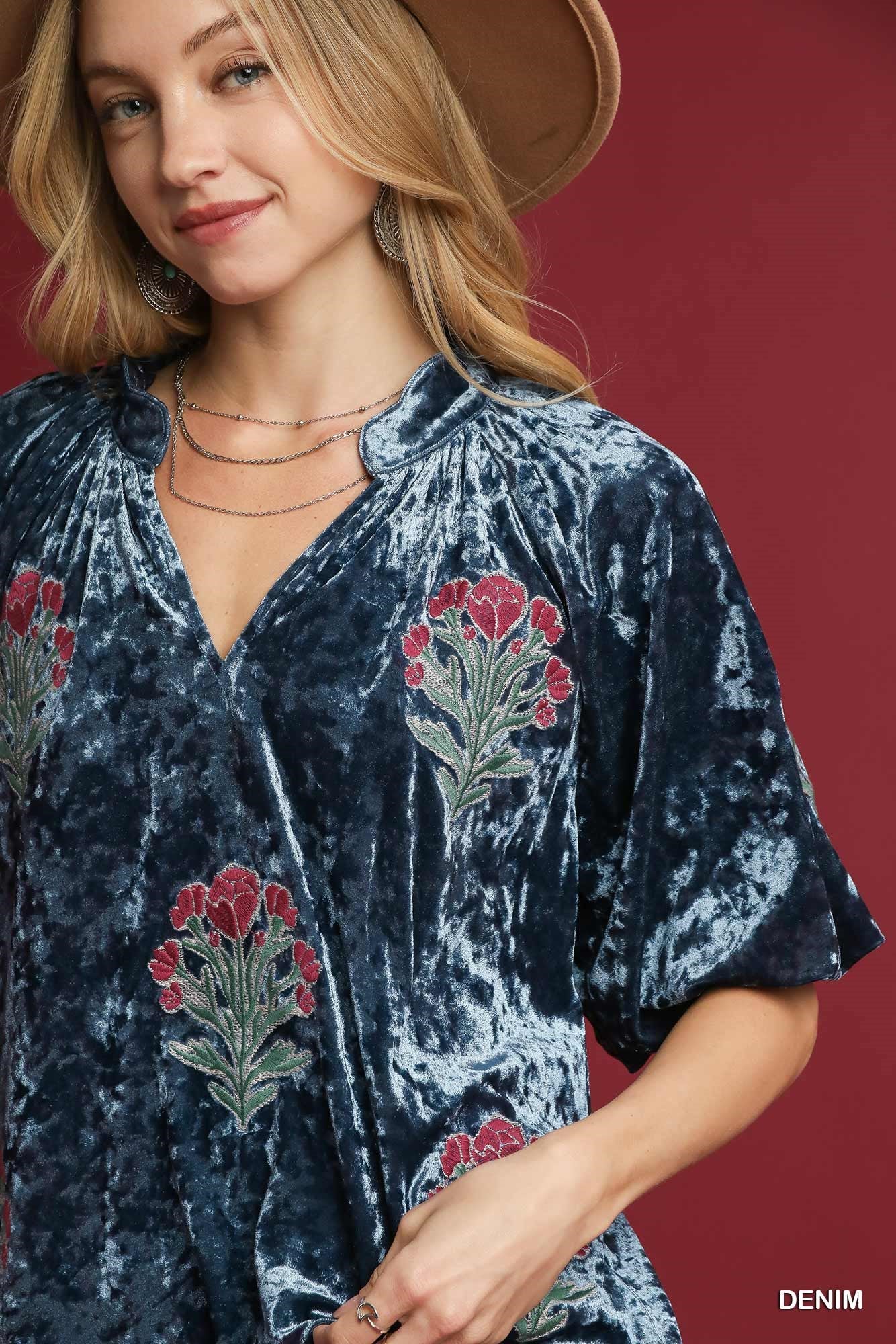 Velvet Emb. Floral Top