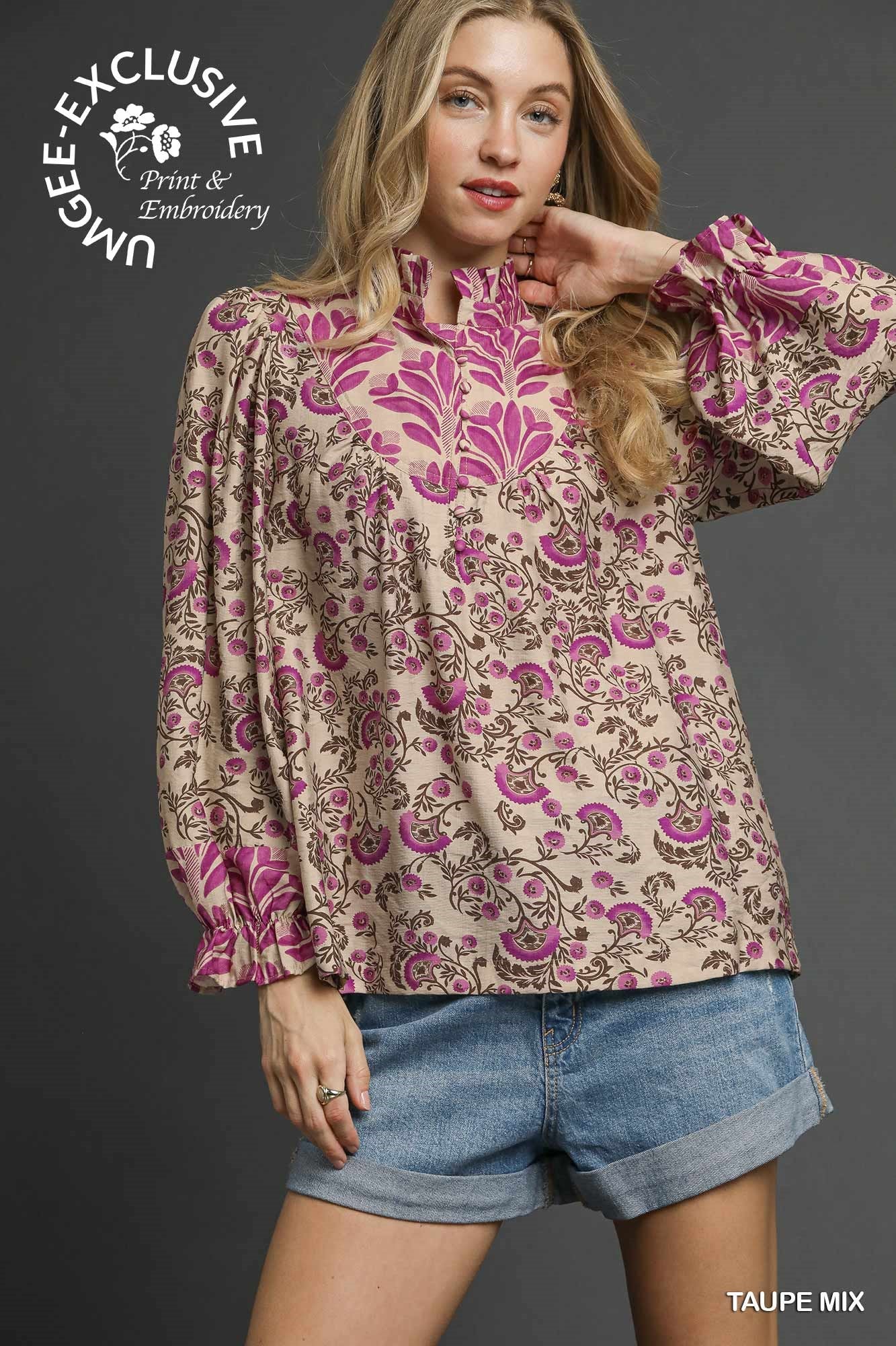 Taupe/Pink Mix Top