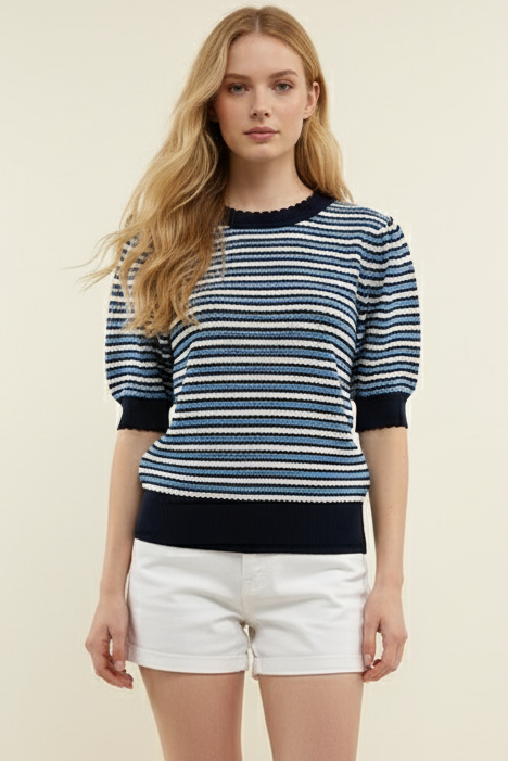 Striped Knit Scallop Top