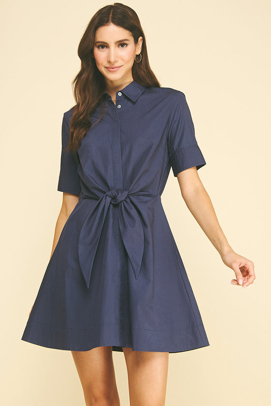 Navy Tie Front Dress