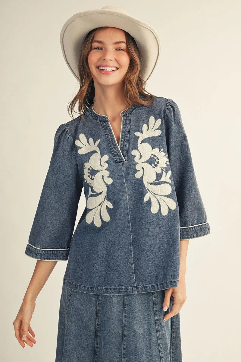 Denim Applique Top