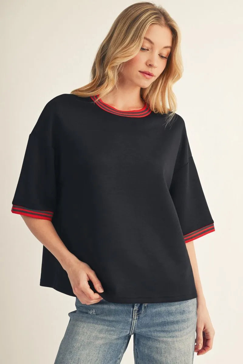 Black Rib Detail Top