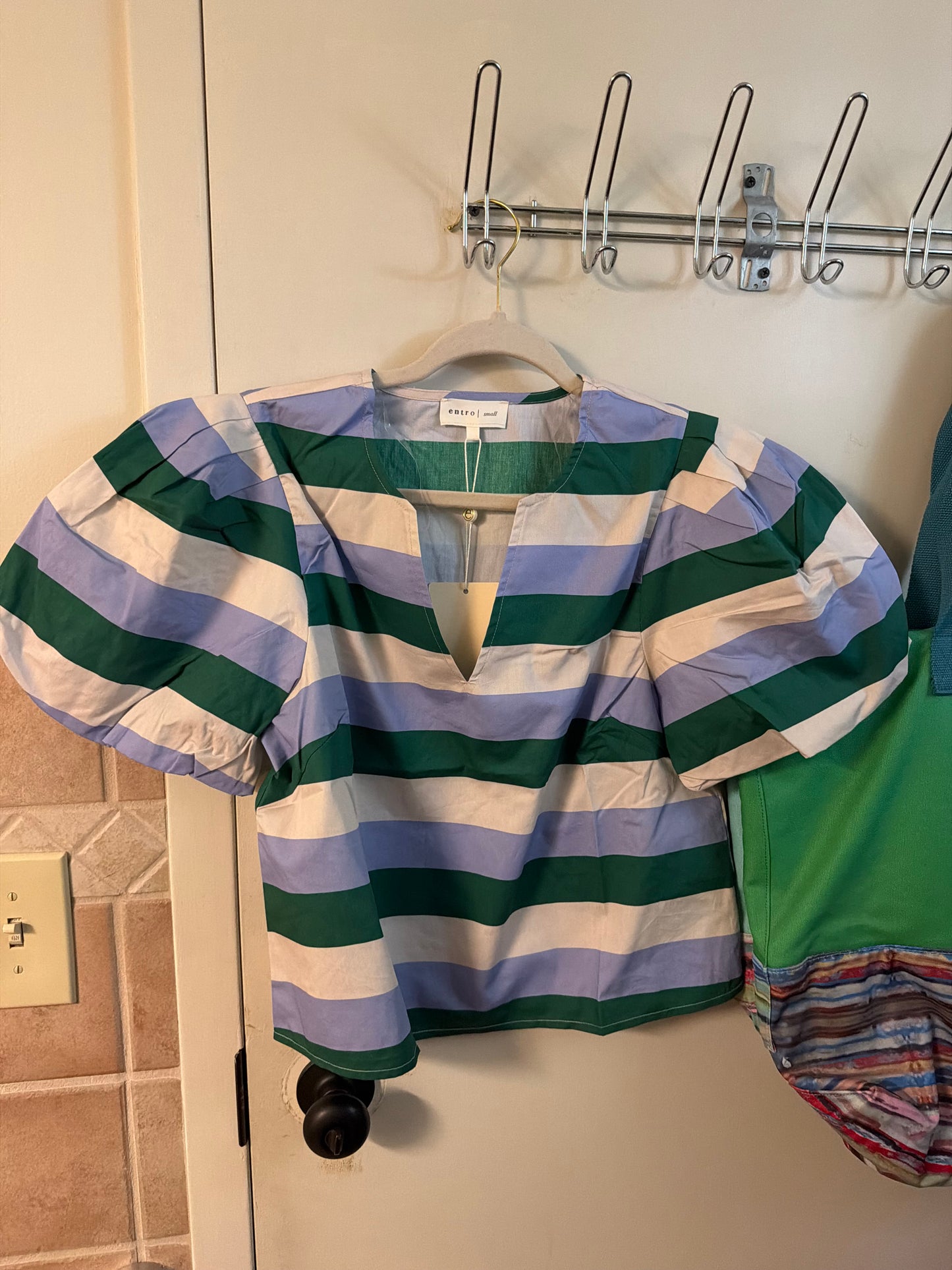 Stripe Puff Slv Top