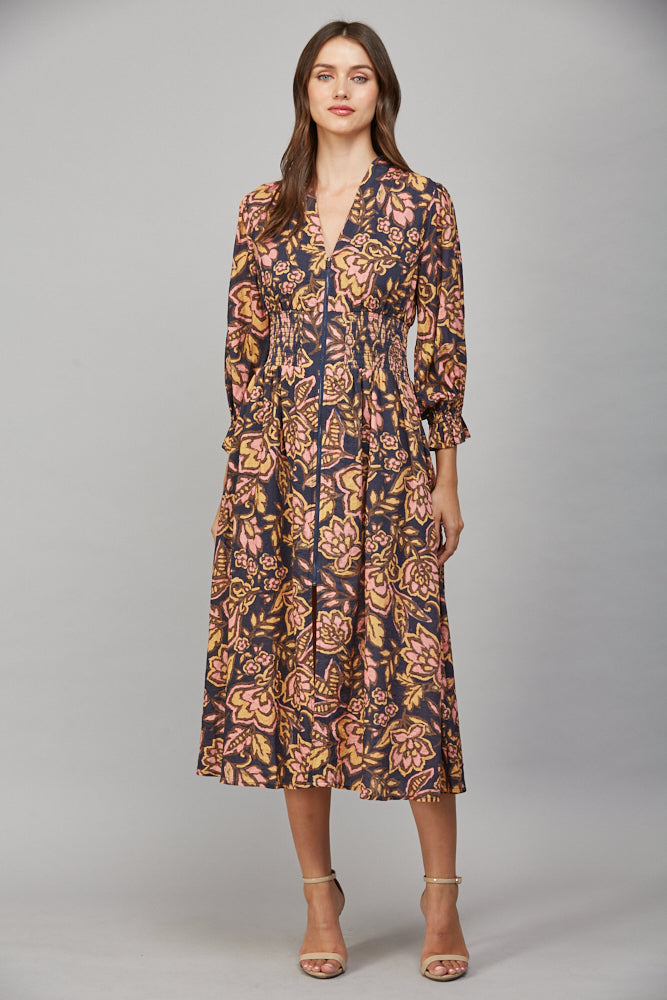 Floral Print Gathered Waist Dress