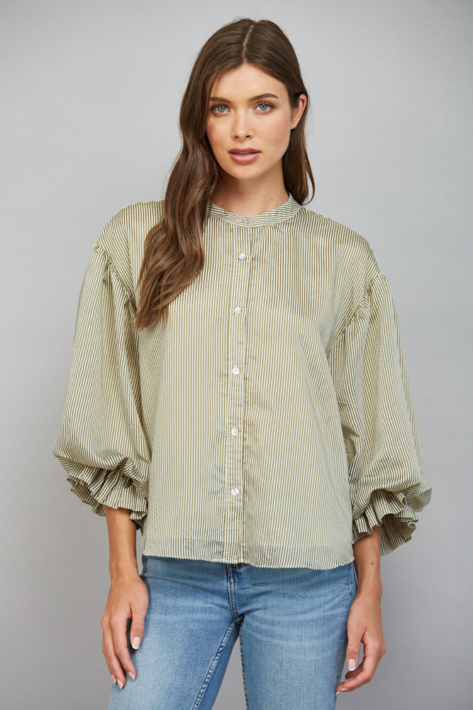 Bubble Slv Pin Stripe Top