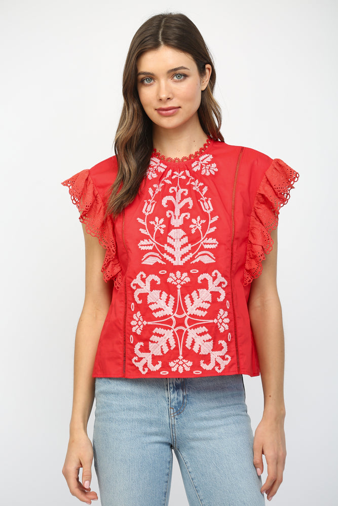 Emb. Lace Flutter Slv