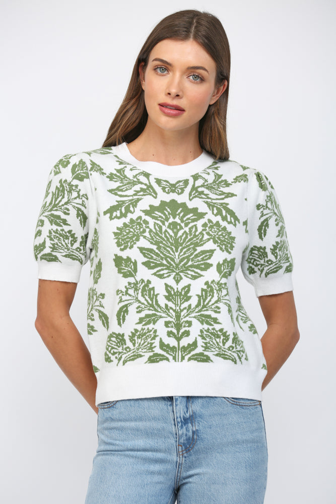 Olive Grn Jacquard Sweater