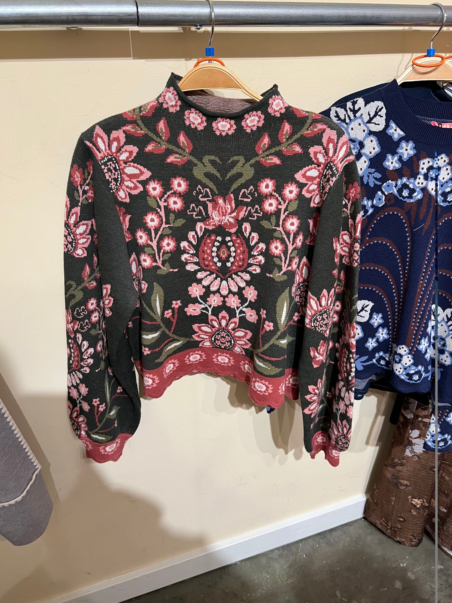 High Neck LS Floral Sweater