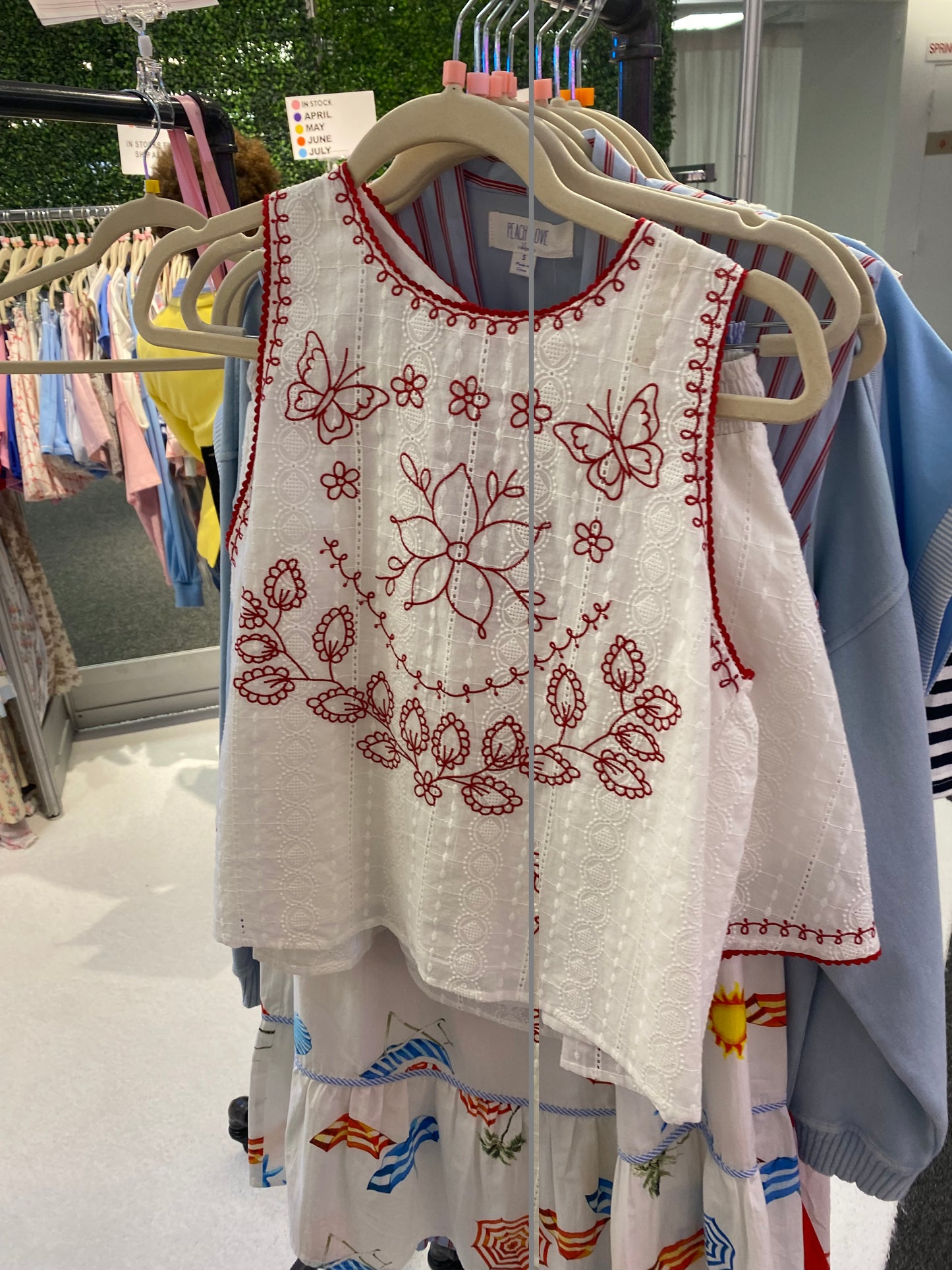 Off White/Red Eyelet Top