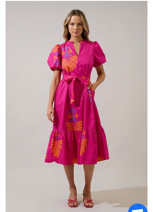 Melian Puff Slv Midi Dress