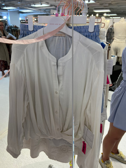 White Button Up Gathered Top