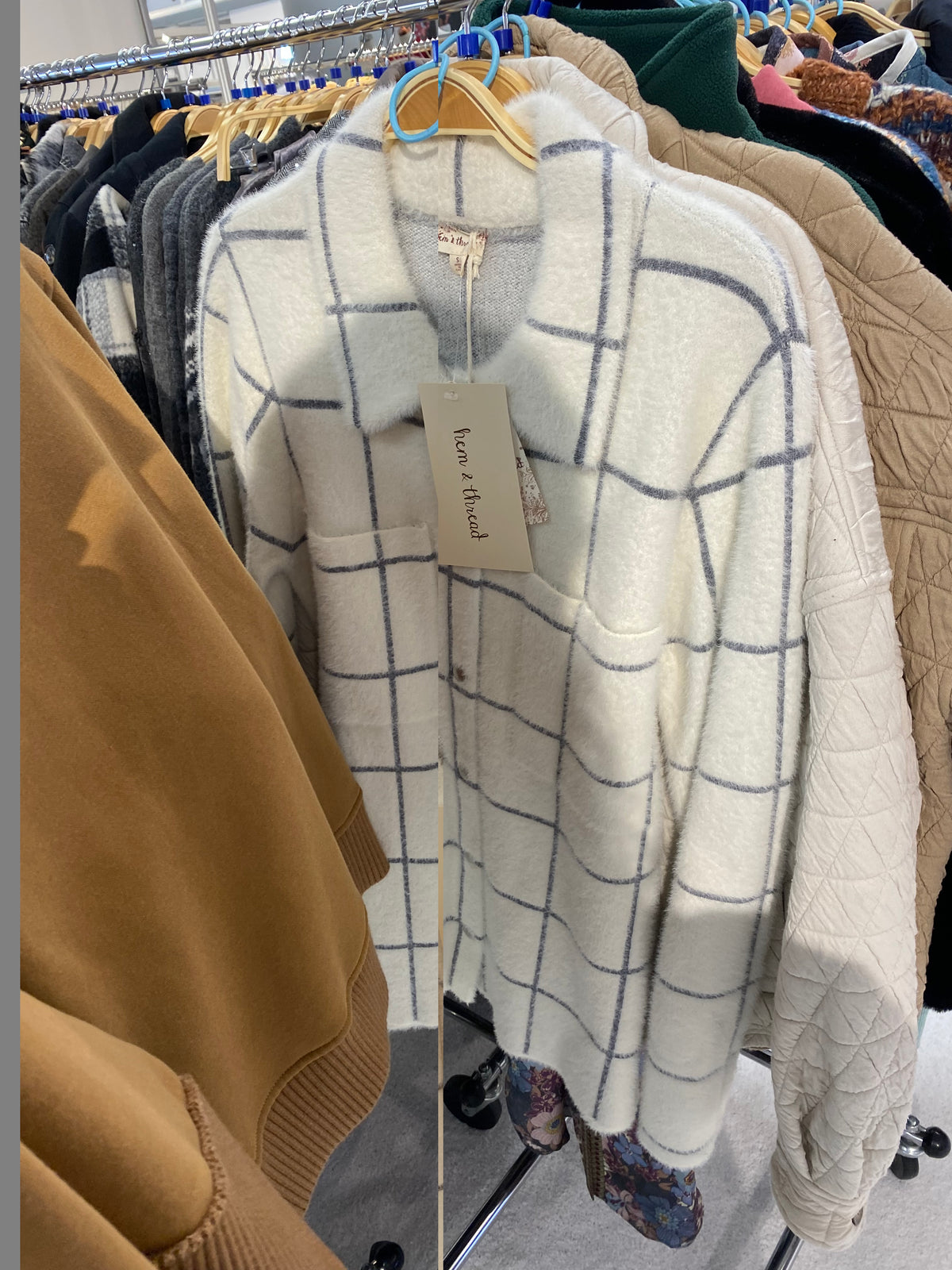 Fuzzy Long Grid Cardigan