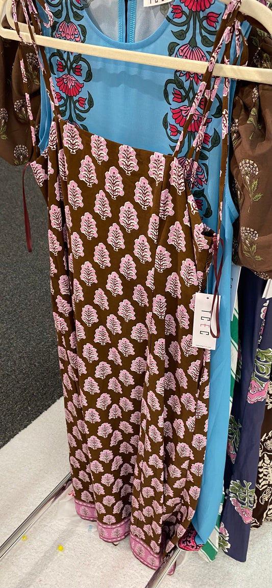Brown/Pink Floral Tie Dress