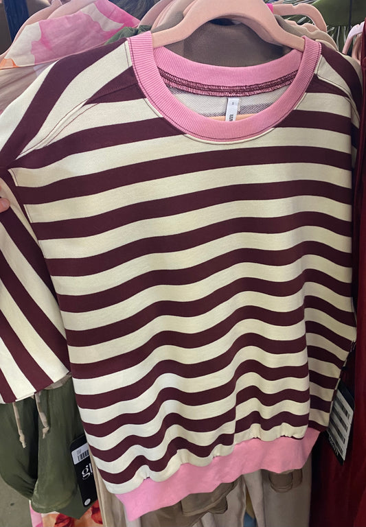 Burgundy Stripe Sweatshirt