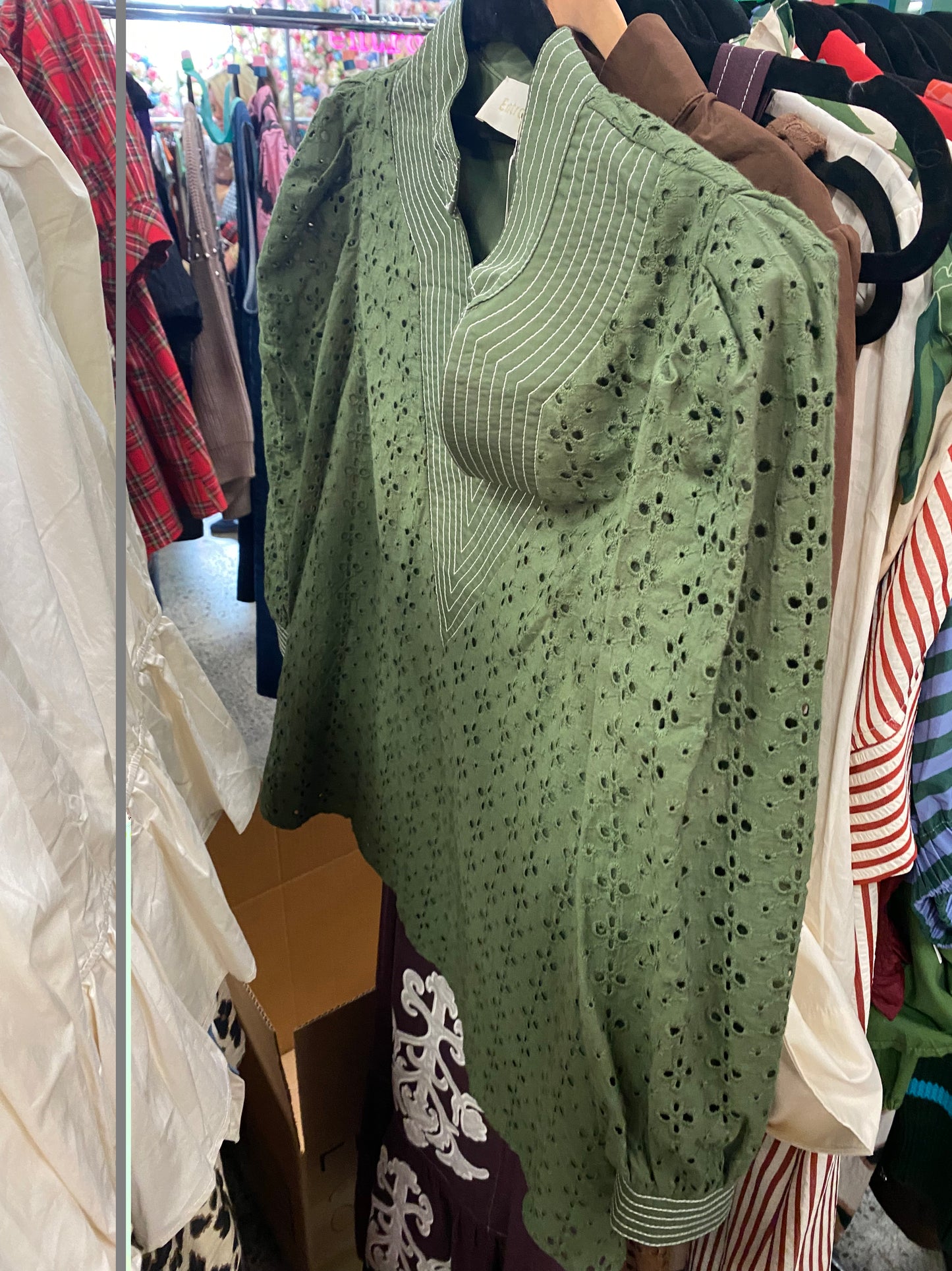 Olive Eyelet Top