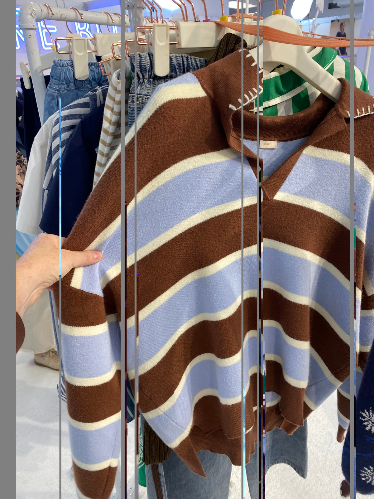 Stripe Split Neck Sweater