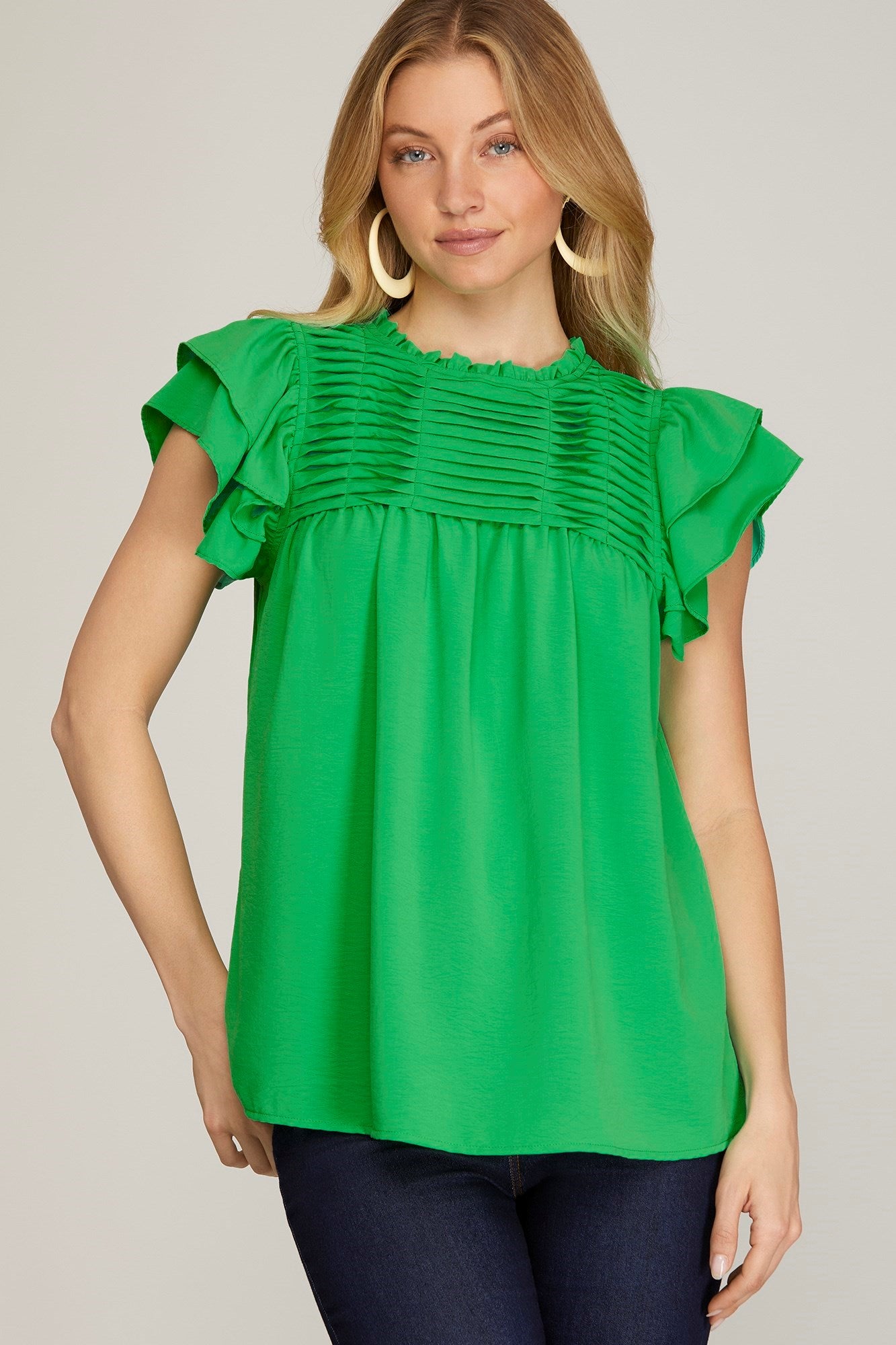 Ruffle Slv Pleated Top