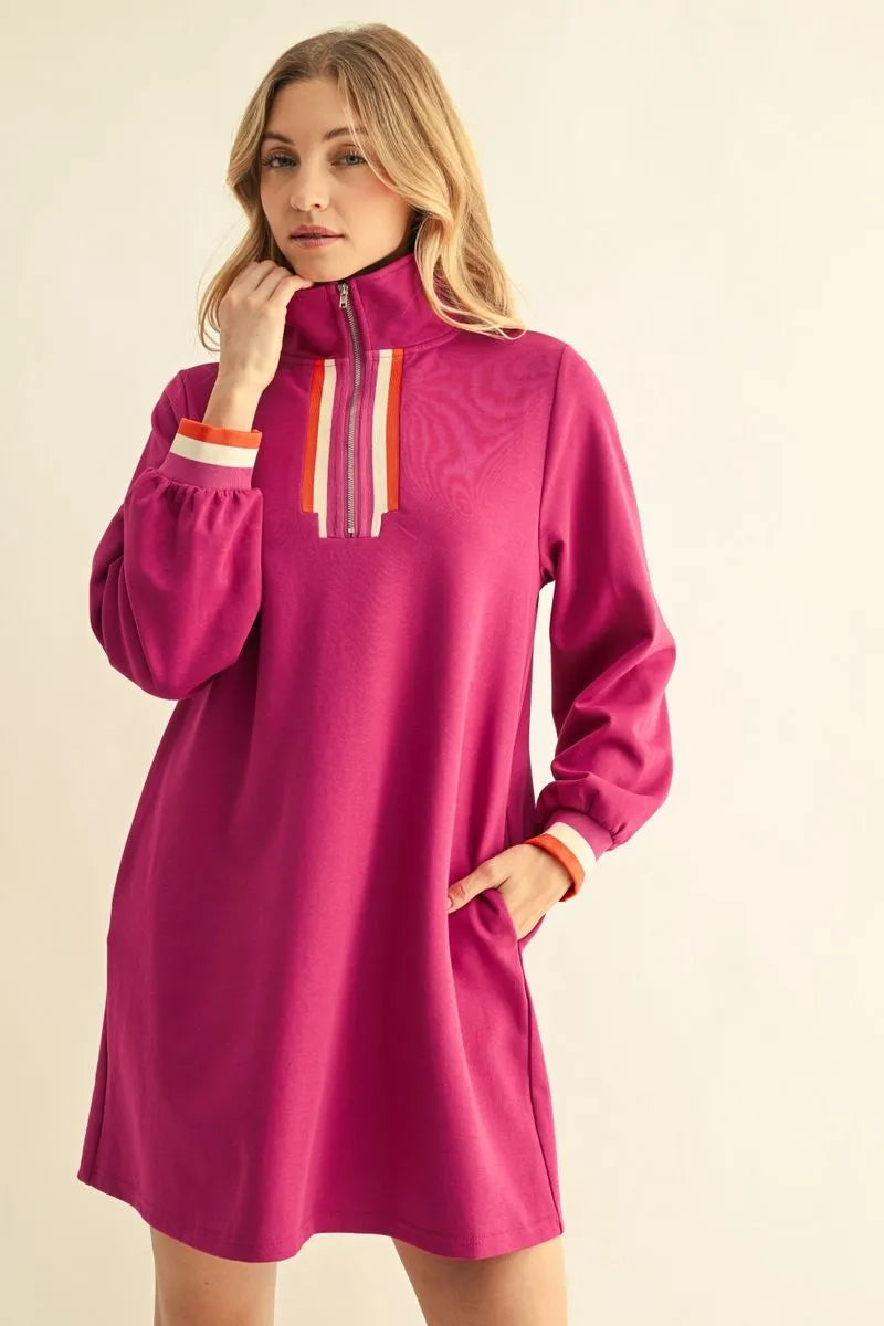 Color Rib Band Trim Dress