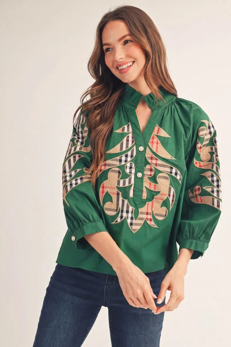 Plaid Applique Top