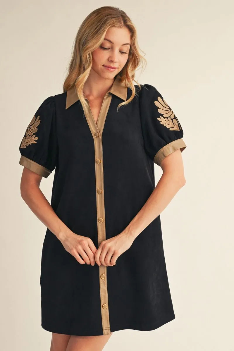 Faux Leather Contrast Dress
