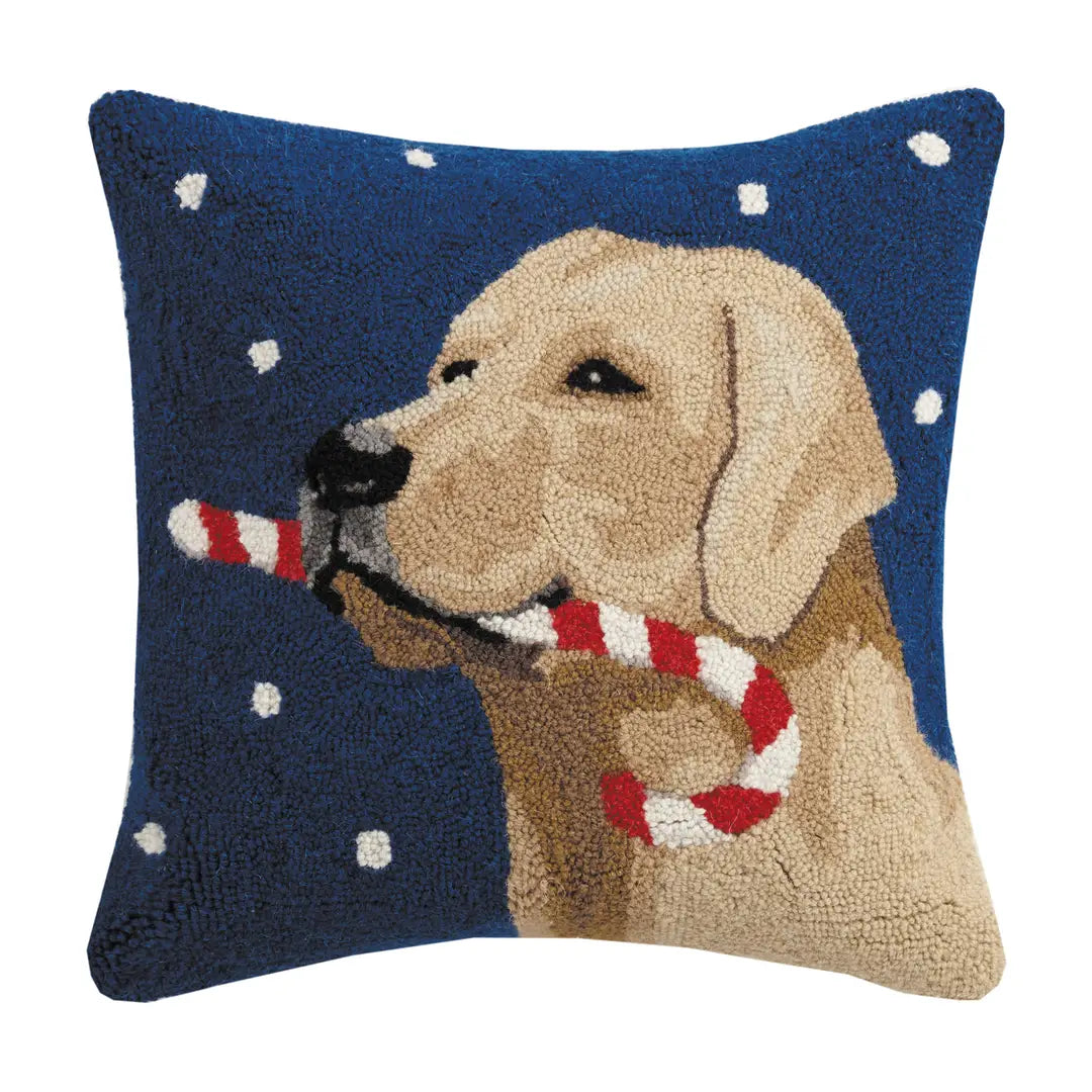 Golden Lab Dog Candy Cane Hook Pillow