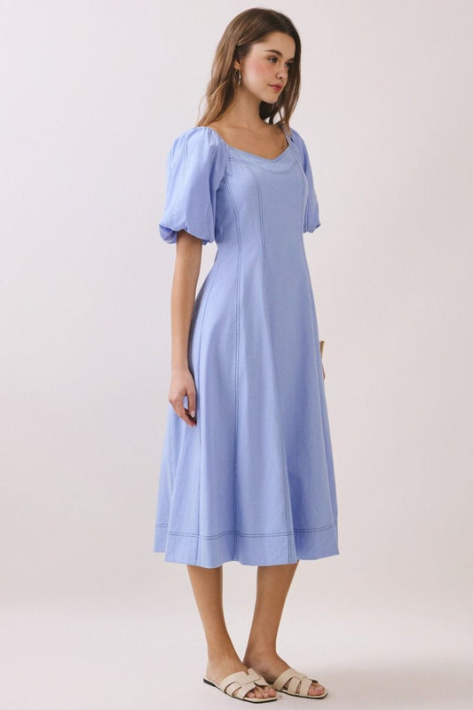 Solid Blue Midi Dress