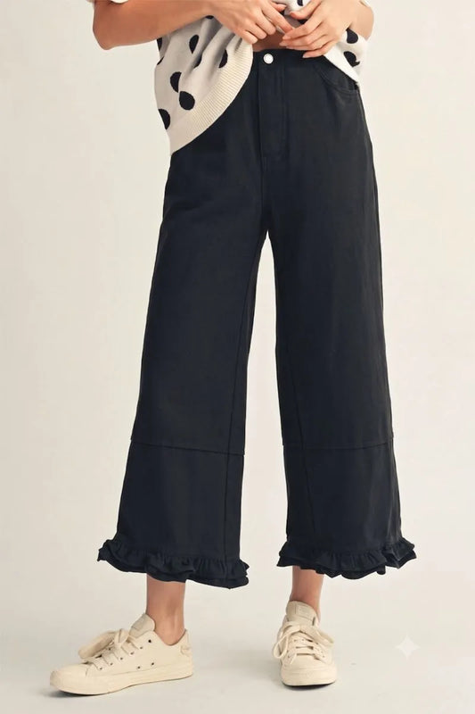 Wide Leg Ruffle Hem Pants