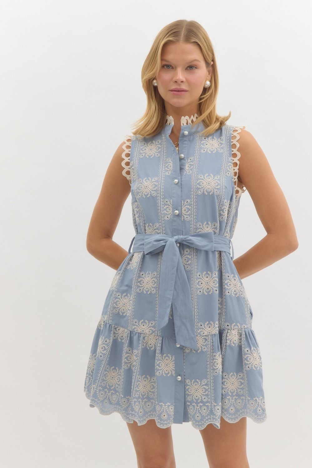 Blue Emb. Slvless Dress