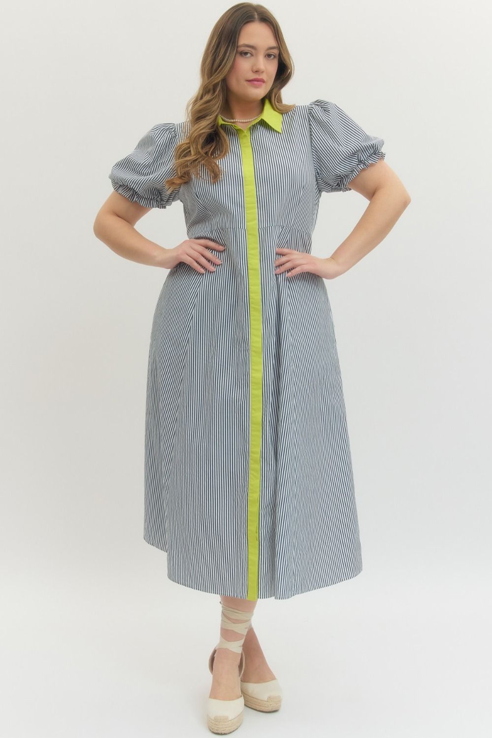 Stripe Collar Contrast Dress