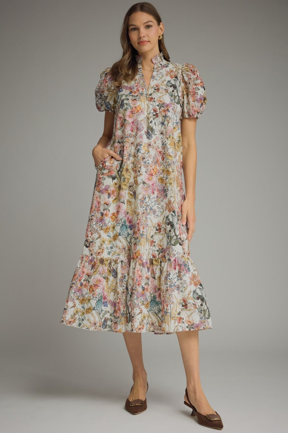 Floral Eyelet Puff Slv