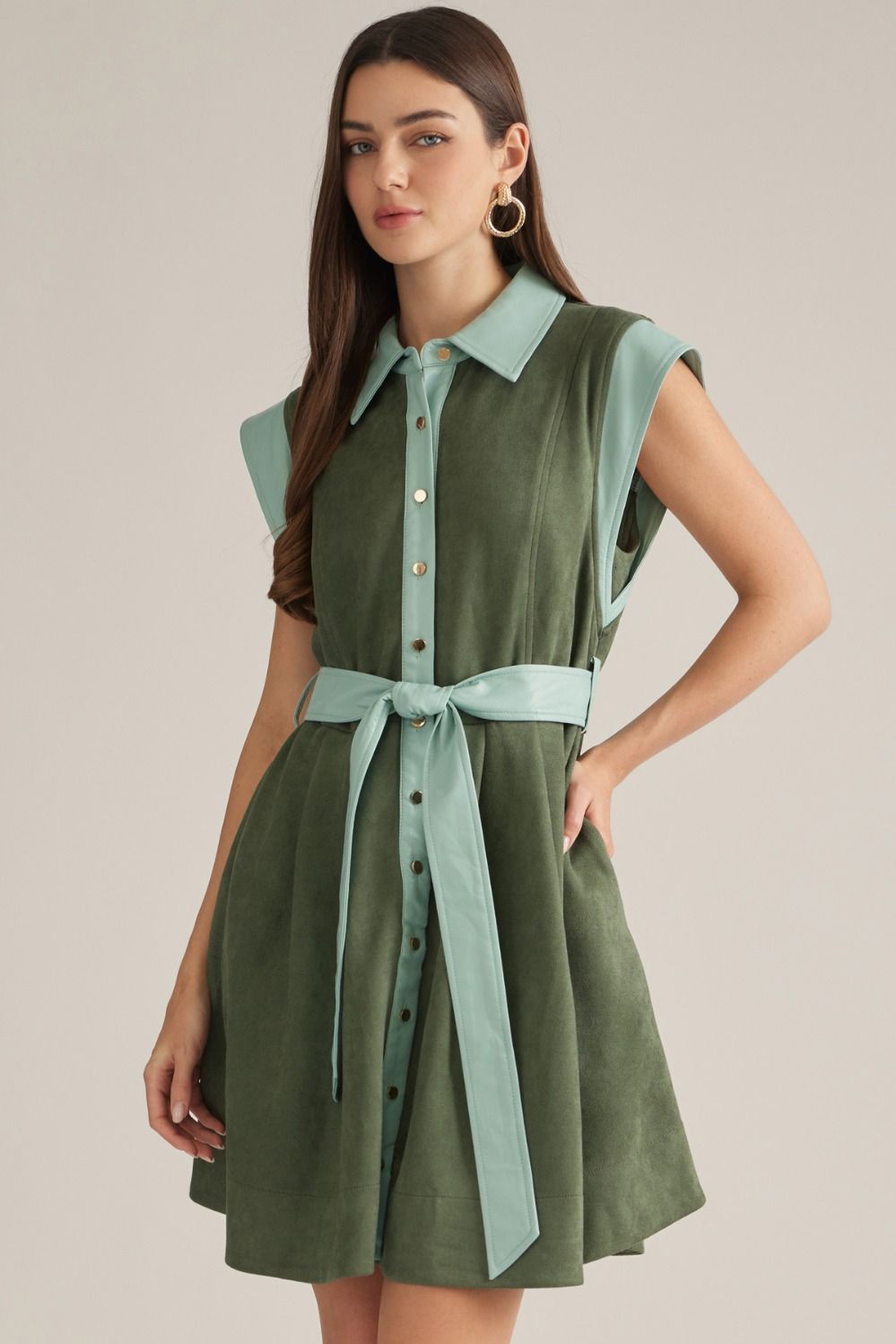 Faux Leather Contrast Dress