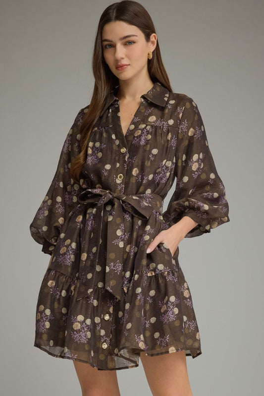 Brown Gold Button Dress