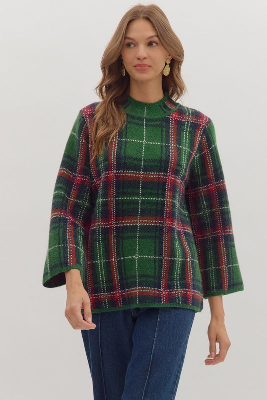 Plaid LS Mock Neck