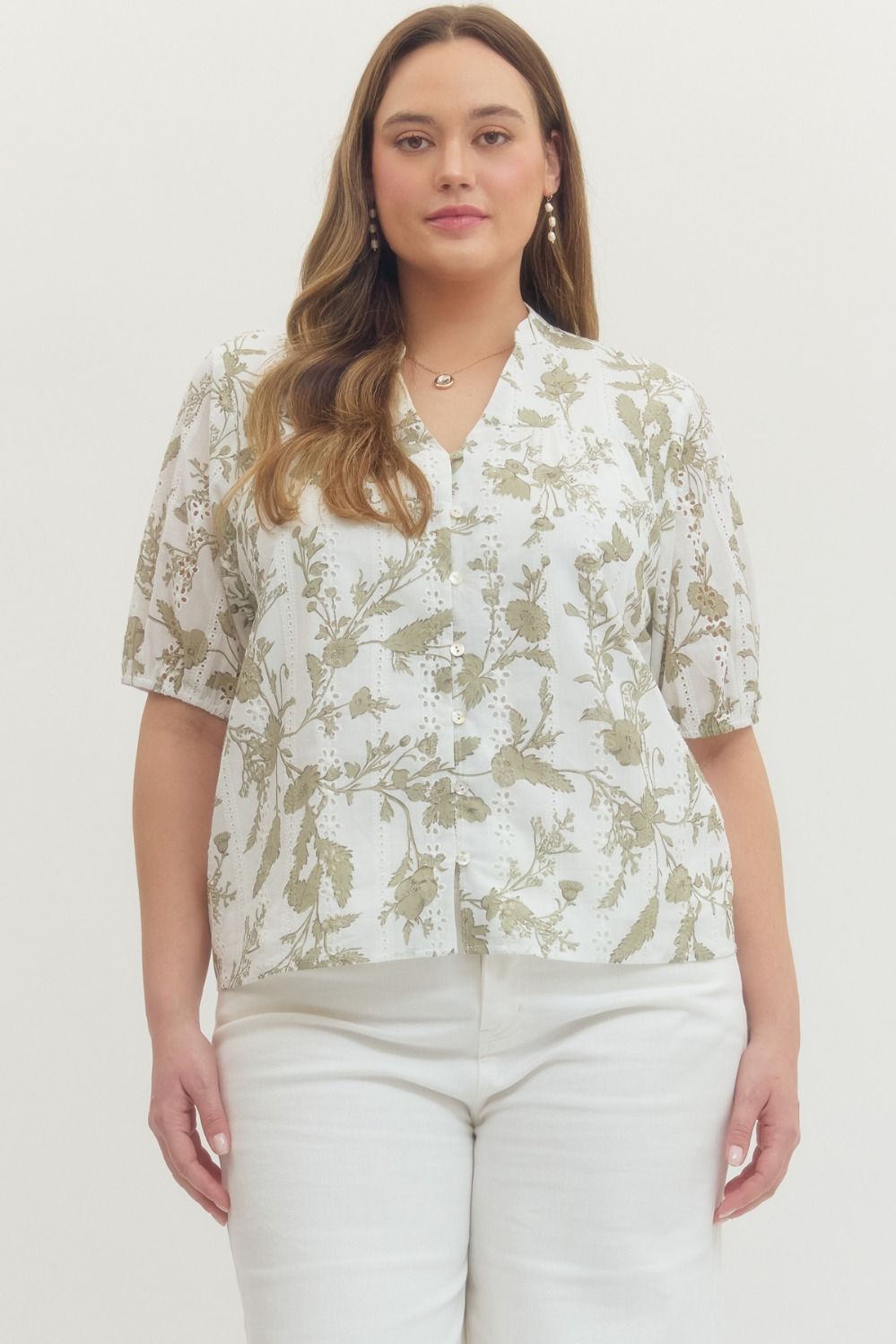 Floral Eyelet Puff Slv