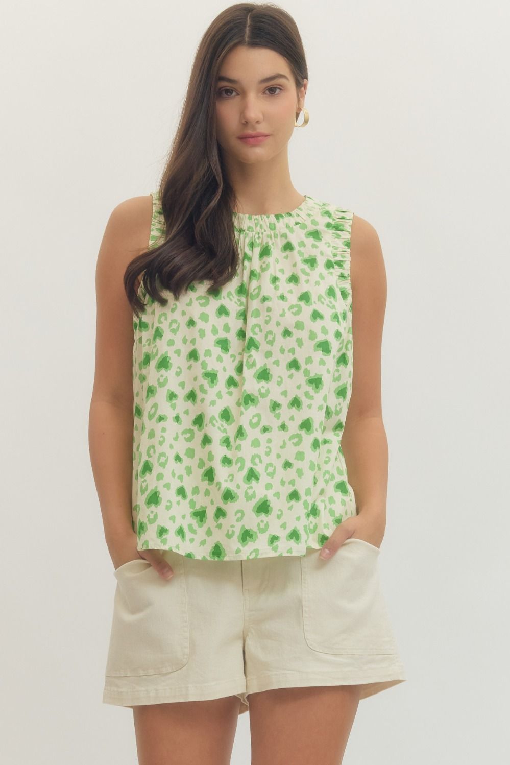 Leopard Print Gathered Neck