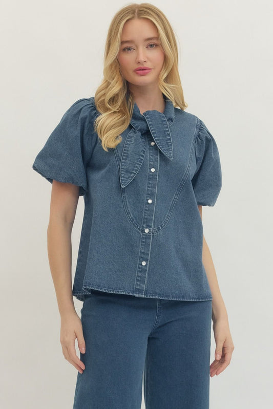 Denim Collar Detail Top