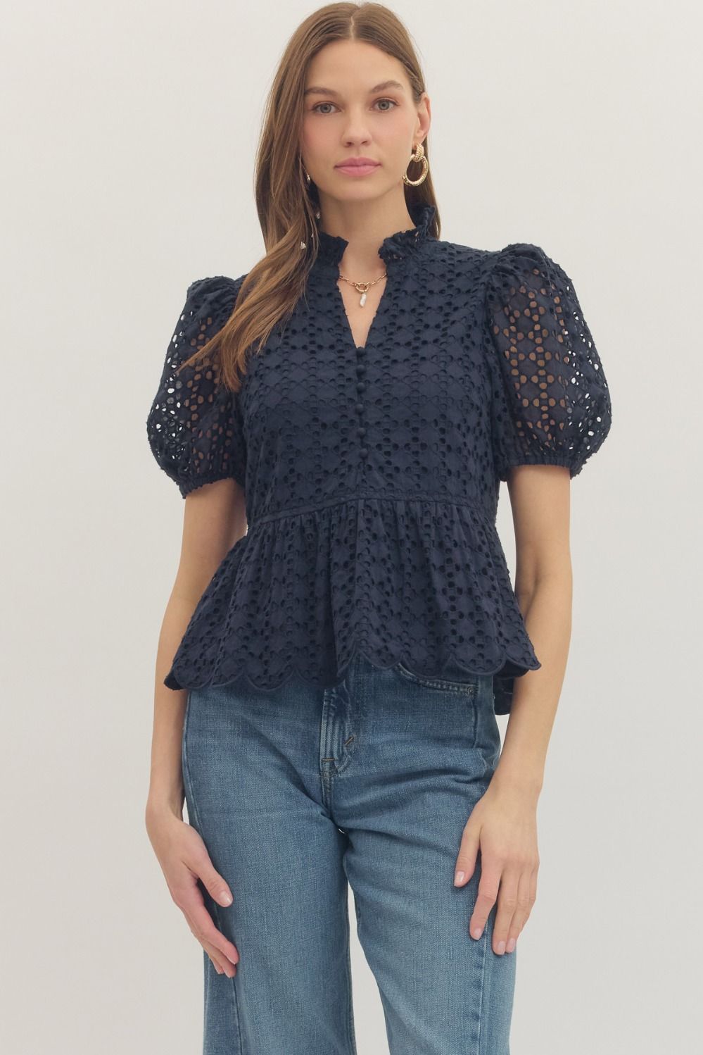 Eyelet Puff Slv Top