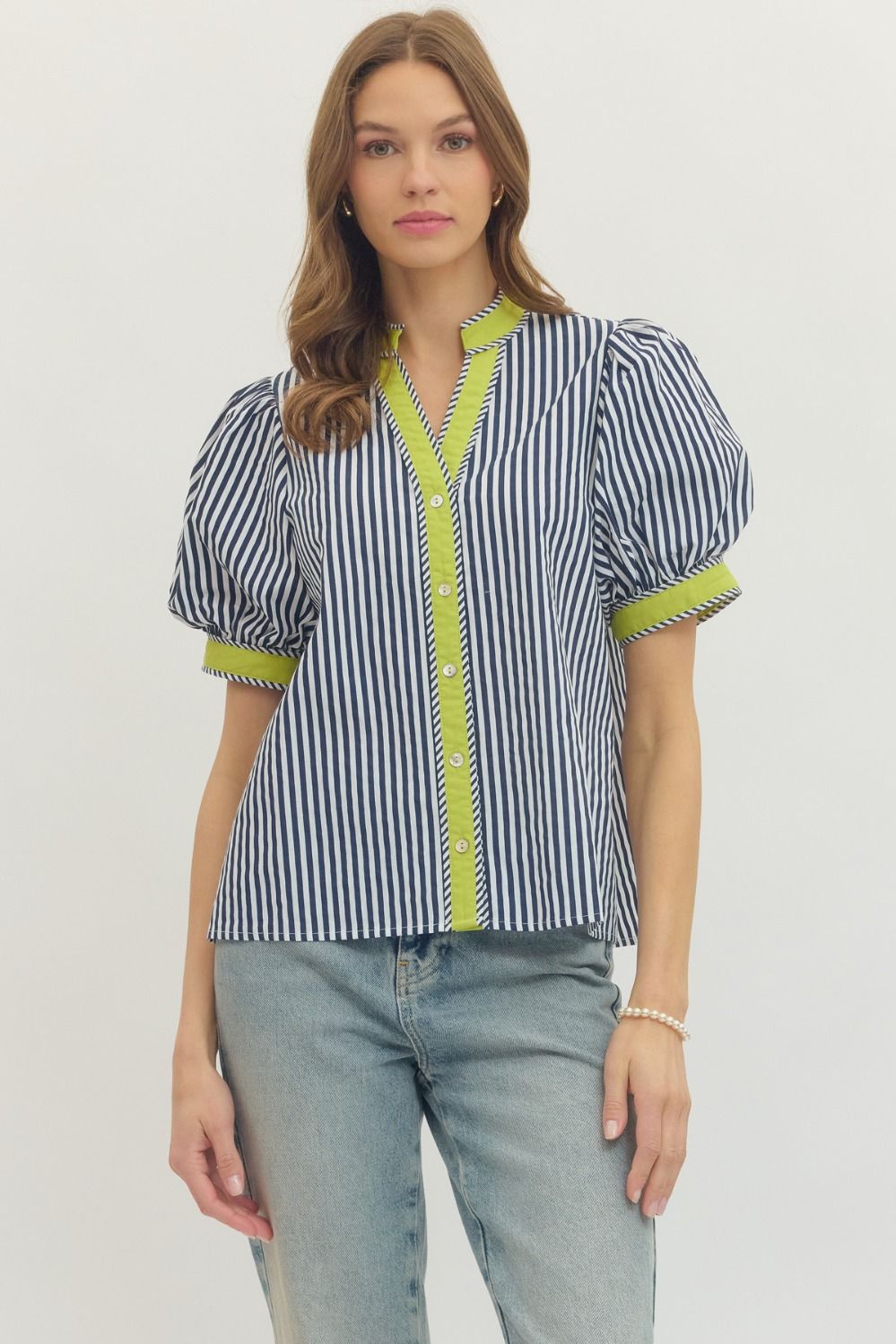 Navy/Green Stripe Top