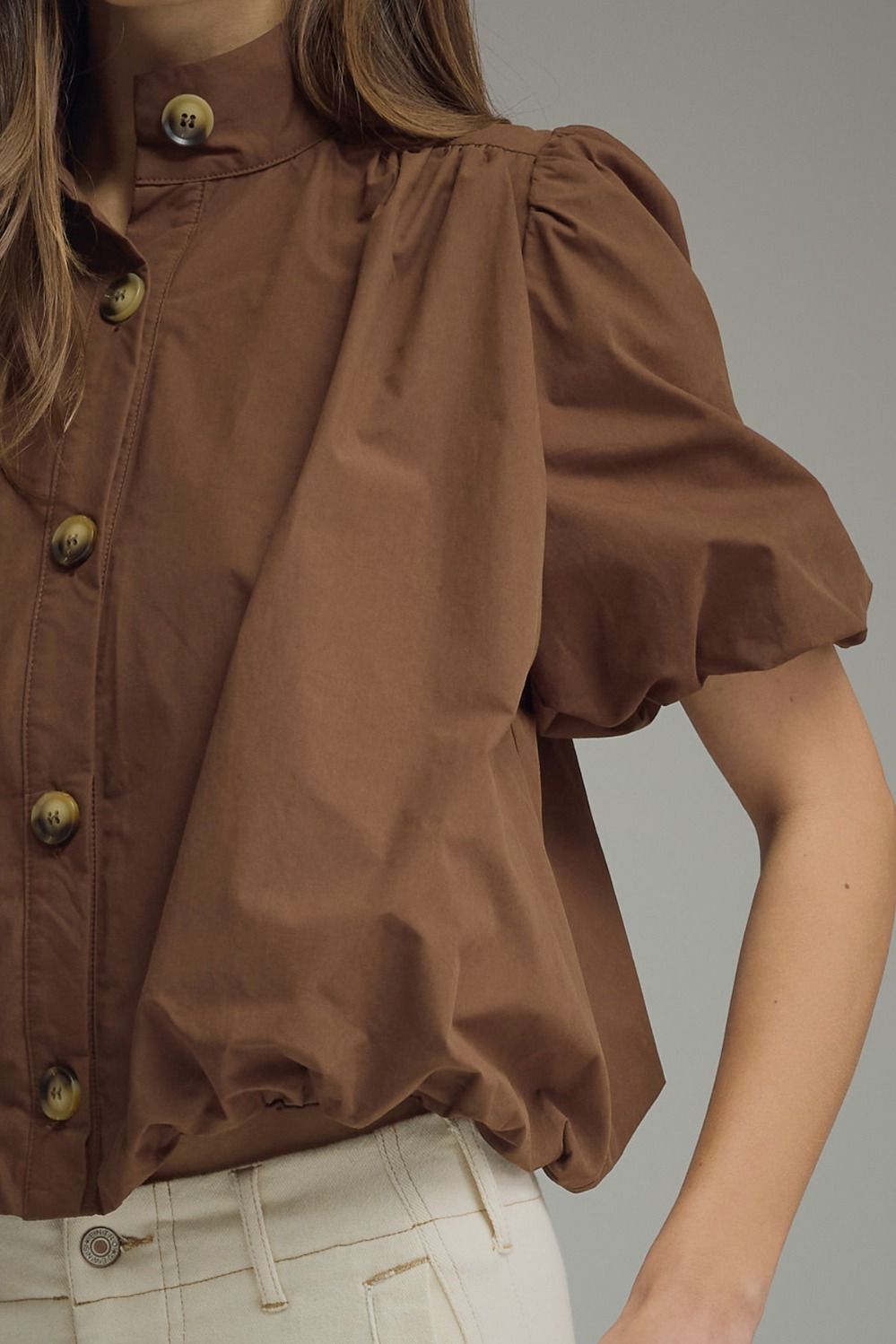 Brown Bubble Hem Top