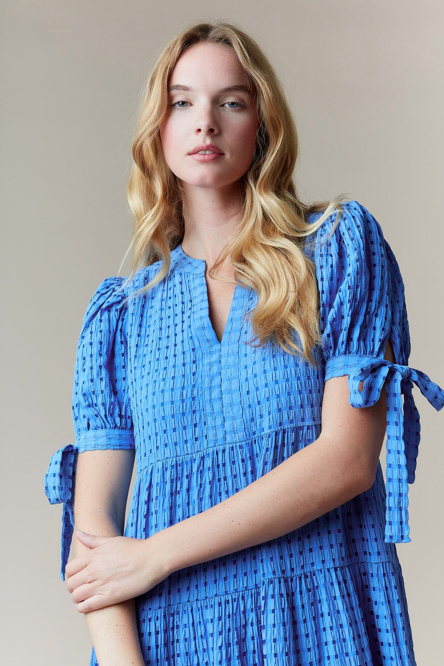 Gingham Tiered Dress - Blue