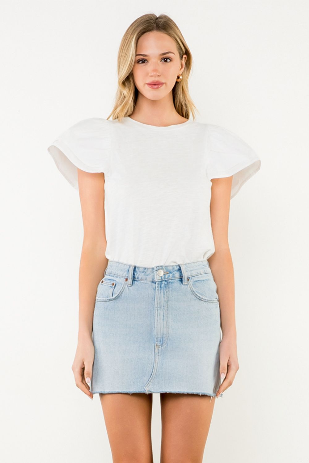 White Flutter Slv Top
