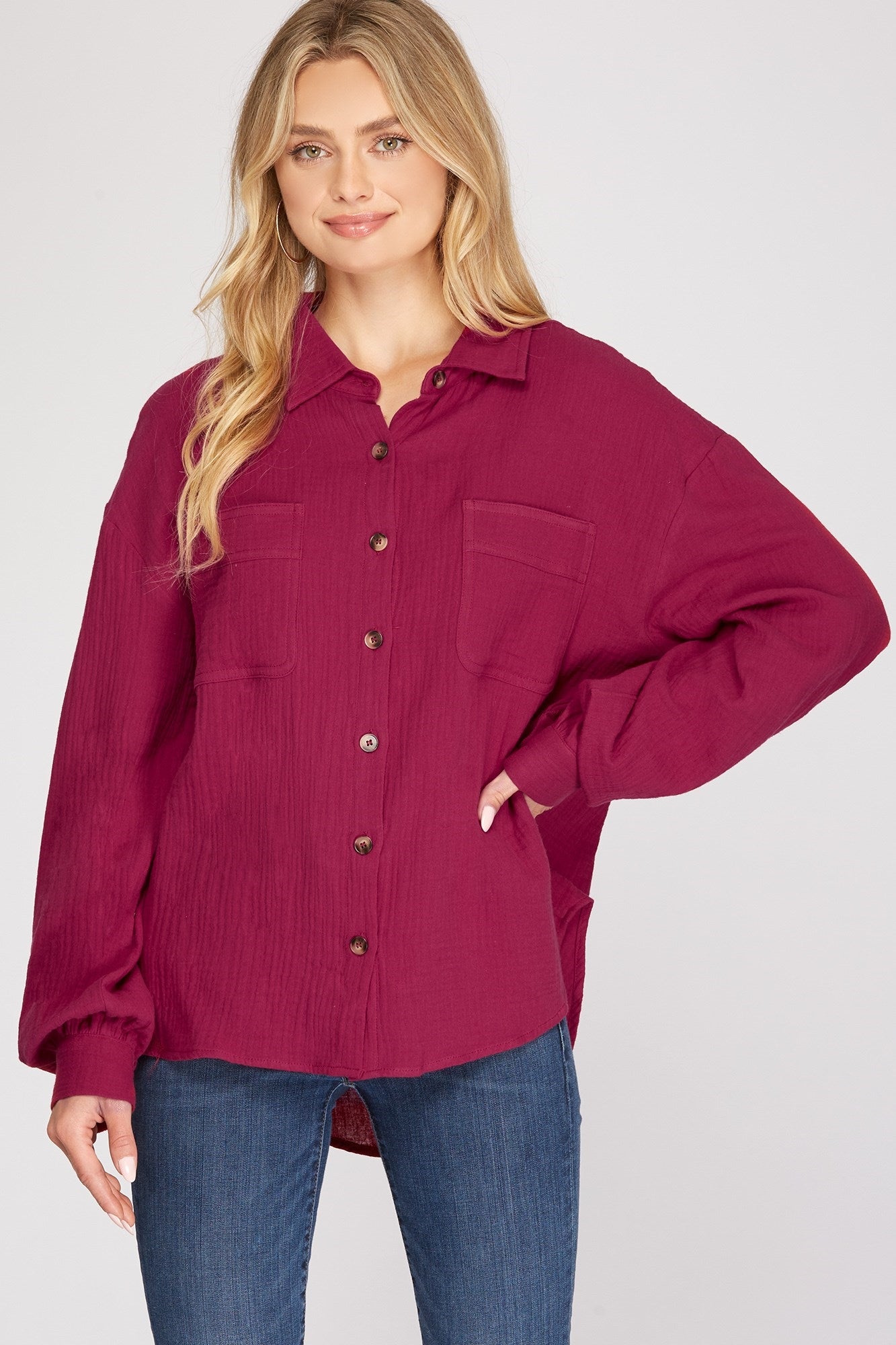 Berry - Long Sleeve Double Gauze Shirt