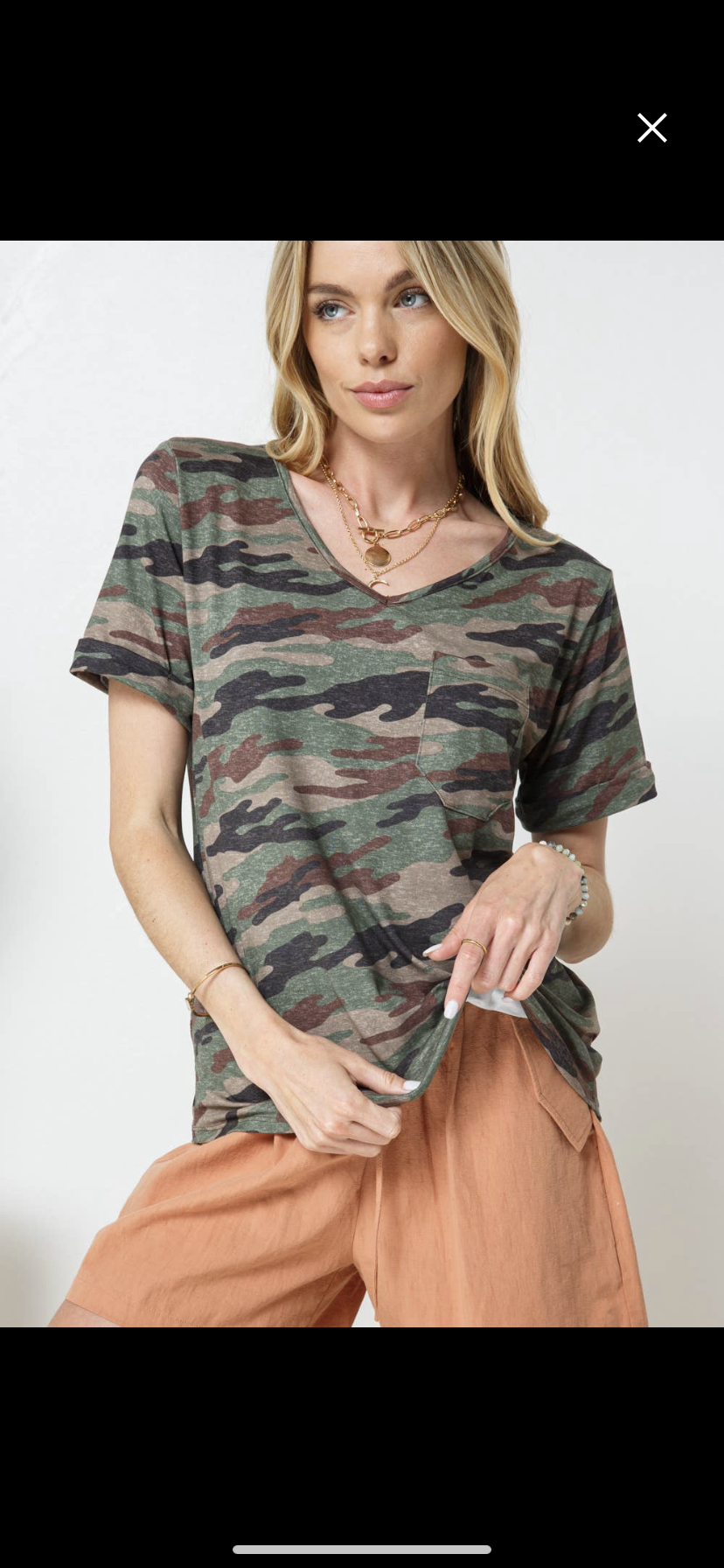 Washed Camo V-Neck Top